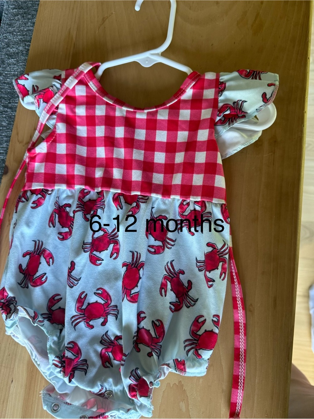 Pink Gingham & Crab Print Baby Romper